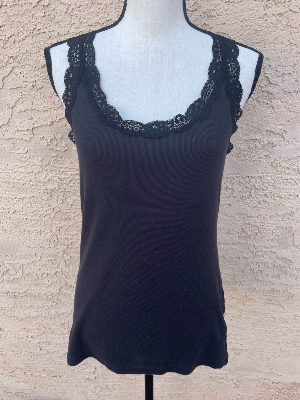 Faded Glory tank top cami ribbed lace romantic goth witchy vampire dark fairy xl